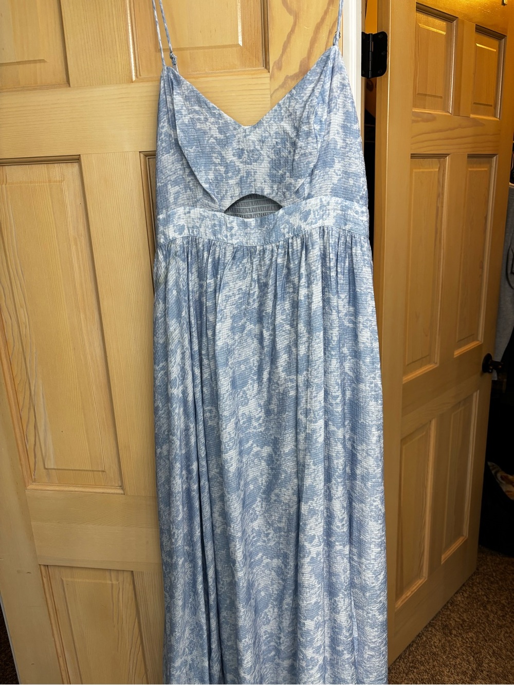 Astr Blue and White Maxi Dress with Cutout Detail